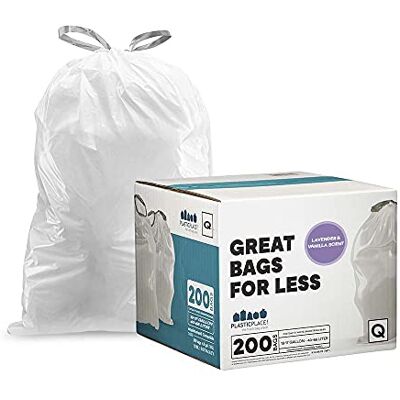 Plasticplace Sacs poubelle blancs avec cordon de serrage parfumés à la lavande et à la vanille douce, compatibles avec Code Q (200 pièces) de 50 à 57 litres, 64,1 x 83,2 cm Plasticplace Sacs poubelle blancs avec cordon de serrage parfumés à la lavande et à la vanille douce, compatibles avec Code Q (200 pièces) de 50 à 57 litres, 64,1 x 83,2 cm