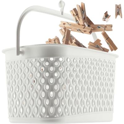 KADAX Panier à pinces pour corde à linge, panier avec crochets (blanc) KADAX Panier à pinces pour corde à linge, panier avec crochets (blanc)