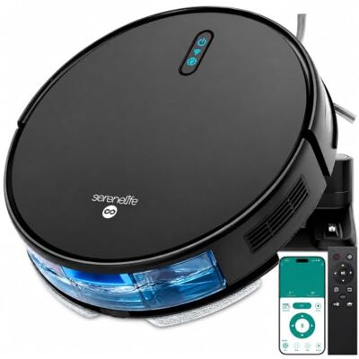 SereneLife Robot Aspirateur Laveur – Aspiration Extrême 3000Pa, Recharge Auto, Anti-Chute, App Contrôle,Pour Poils d’Animaux, Sols Durs et Moquettes, Aspiration et Lavage, 4 Modes de Nettoyage, Noir SereneLife Robot Aspirateur Laveur – Aspiration Extrême 3000Pa, Recharge Auto, Anti-Chute, App Contrôle,Pour Poils d’Animaux, Sols Durs et Moquettes, Aspiration et Lavage, 4 Modes de Nettoyage, Noir