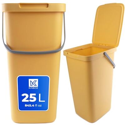 KADAX Poubelle en plastique avec couvercle rabattable et poignée, collecteur de déchets rectangulaire, pour le tri sélectif (jaune, 25 l) KADAX Poubelle en plastique avec couvercle rabattable et poignée, collecteur de déchets rectangulaire, pour le tri sélectif (jaune, 25 l)