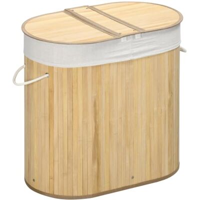 HOMCOM Panier à Linge en Bambou 100L 2 sections 62,5 x 37 x 60,5 cm Naturel Couvercle, Sac Amovible HOMCOM Panier à Linge en Bambou 100L 2 sections 62,5 x 37 x 60,5 cm Naturel Couvercle, Sac Amovible