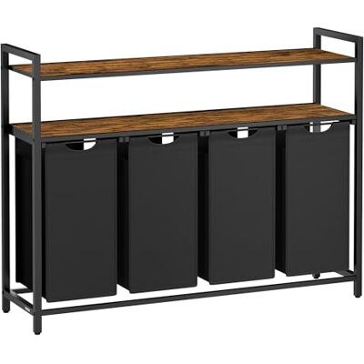 VASAGLE Panier à linge avec 4 sacs à linge amovibles et 2 étagères, 4 x 40 L, marron rustique et noir BLH214B01 VASAGLE Panier à linge avec 4 sacs à linge amovibles et 2 étagères, 4 x 40 L, marron rustique et noir BLH214B01