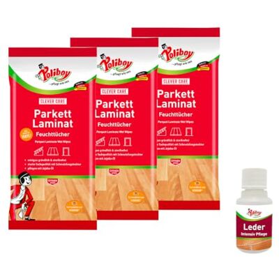 Poliboy Lingettes humides pour parquet stratifié Lingettes pour le nettoyage et l'entretien du parquet 3 x 15 lingettes Avec échantillon de meubles Fabriquées en Allemagne Poliboy Lingettes humides pour parquet stratifié Lingettes pour le nettoyage et l'entretien du parquet 3 x 15 lingettes Avec échantillon de meubles Fabriquées en Allemagne