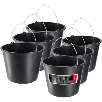 KADAX Seau de construction, 20 l, rond, pour chantier et jardin, seau à eau stable, avec poignée en métal, bac à mortier, noir, seau de nettoyage (6) KADAX Seau de construction, 20 l, rond, pour chantier et jardin, seau à eau stable, avec poignée en métal, bac à mortier, noir, seau de nettoyage (6)