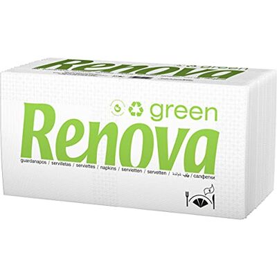 Renova Serviettes green, 200 serviettes en papier recyclé, étiquette écologique européenne, taille standard Renova Serviettes green, 200 serviettes en papier recyclé, étiquette écologique européenne, taille standard