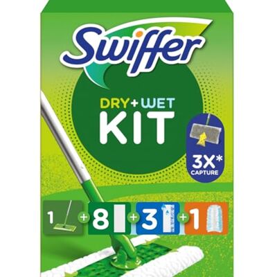 Swiffer Kit de démarrage avec 1 serpillère + 8 lingettes sèches et 3 lingettes humides + attrape-poussière + 1 poignée + 1 recharge Swiffer Kit de démarrage avec 1 serpillère + 8 lingettes sèches et 3 lingettes humides + attrape-poussière + 1 poignée + 1 recharge