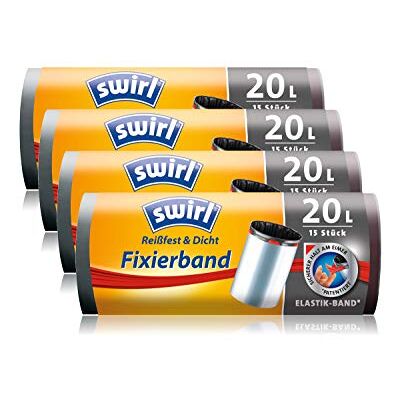 Swirl Borse 4 pezzi trash con fascetta di fissaggio, 20 litri, 15 pezzi per rullo, bianco Swirl Borse 4 pezzi trash con fascetta di fissaggio, 20 litri, 15 pezzi per rullo, bianco