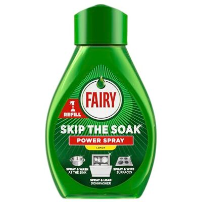 Fairy Skip the Soak Dish Power Spray Recharge Citron 4 x 500 ml, Spray pré-traitement pour vaisselle et cuisine, efficace sur 100% de graisse de cuisine, dégraissant, nettoyage rapide et sans effort Fairy Skip the Soak Dish Power Spray Recharge Citron 4 x 500 ml, Spray pré-traitement pour vaisselle et cuisine, efficace sur 100% de graisse de cuisine, dégraissant, nettoyage rapide et sans effort