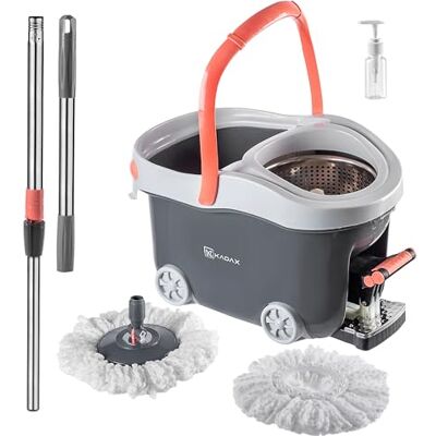 KADAX Kit complet de serpillère avec manche télescopique et seau avec fonction d'essorage, serpillère avec seau de nettoyage, serpillère pour nettoyage des sols KADAX Kit complet de serpillère avec manche télescopique et seau avec fonction d'essorage, serpillère avec seau de nettoyage, serpillère pour nettoyage des sols