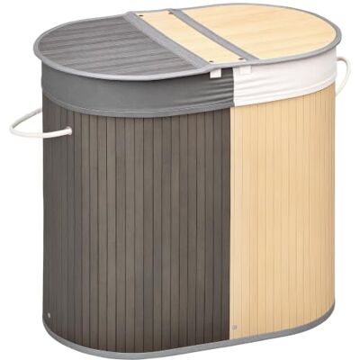 HOMCOM Panier à Linge en Bambou 100L 2 sections 62,5 x 37 x 60,5 cm Gris Couvercle, Sac Amovible HOMCOM Panier à Linge en Bambou 100L 2 sections 62,5 x 37 x 60,5 cm Gris Couvercle, Sac Amovible