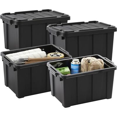 Iris Ohyama , Boite rangement plastique, Boite de rangement garage de 50L, Lot de 3, DDSKT 450, Noir- L57.5 x P38 x H31.5 cm Iris Ohyama , Boite rangement plastique, Boite de rangement garage de 50L, Lot de 3, DDSKT 450, Noir- L57.5 x P38 x H31.5 cm