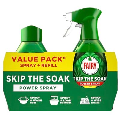 Fairy Skip the Soak Spray pour vaisselle + recharge citron 2 x 650 ml Fairy Skip the Soak Spray pour vaisselle + recharge citron 2 x 650 ml