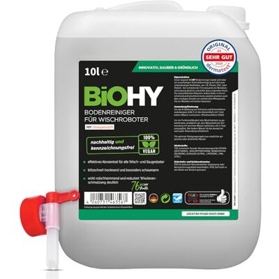 BIOHY Détergent concentré de sol pour tous les robots laveurs avec parfum orange (bidon de 10 litres) + robinet d'écoulement, mousse peu et sans traces, concentré durable 1:200 BIOHY Détergent concentré de sol pour tous les robots laveurs avec parfum orange (bidon de 10 litres) + robinet d'écoulement, mousse peu et sans traces, concentré durable 1:200