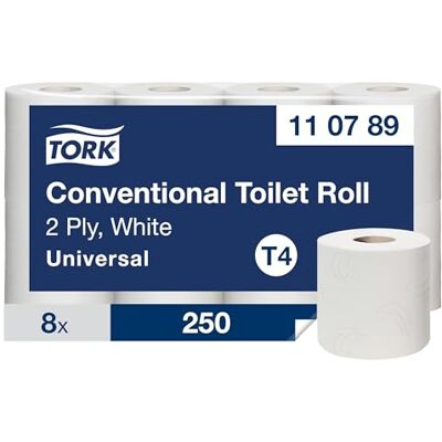 Tork Papier Toilette Rouleau traditionnel blanc T4, Universal qualité, 2 pli, 8 Rouleaux x 30m, 110789 Tork Papier Toilette Rouleau traditionnel blanc T4, Universal qualité, 2 pli, 8 Rouleaux x 30m, 110789