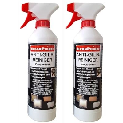 CleanPrince Nettoyant anti-jaunissement 2 x 0,5 = 1 litre Concentré contre le jaunissement des cadres en plastique pour portes et caravanes et bateaux CleanPrince Nettoyant anti-jaunissement 2 x 0,5 = 1 litre Concentré contre le jaunissement des cadres en plastique pour portes et caravanes et bateaux