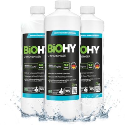 BIOHY Nettoyant de base (3 x 1l Bouteille) Élimine les incrustations tenaces et les anciens films de soin Nettoie en douceur toutes les surfaces (Grundreiniger) BIOHY Nettoyant de base (3 x 1l Bouteille) Élimine les incrustations tenaces et les anciens films de soin Nettoie en douceur toutes les surfaces (Grundreiniger)