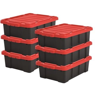 Iris Ohyama , Boite rangement plastique garage de 25L, Lot de 6, DDSKT-230, Noir/Rouge, L59 x P38.5 x H18 cm Iris Ohyama , Boite rangement plastique garage de 25L, Lot de 6, DDSKT-230, Noir/Rouge, L59 x P38.5 x H18 cm