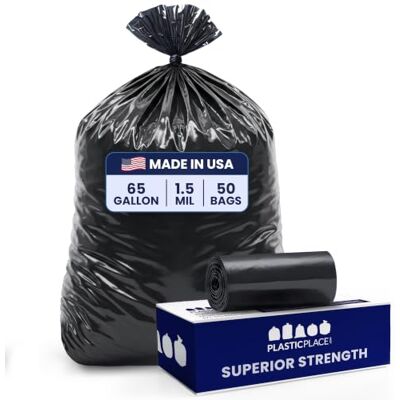 Plasticplace Lot de 50 sacs poubelle noirs très résistants de 1,5 mm 127 x 121,9 cm Plasticplace Lot de 50 sacs poubelle noirs très résistants de 1,5 mm 127 x 121,9 cm