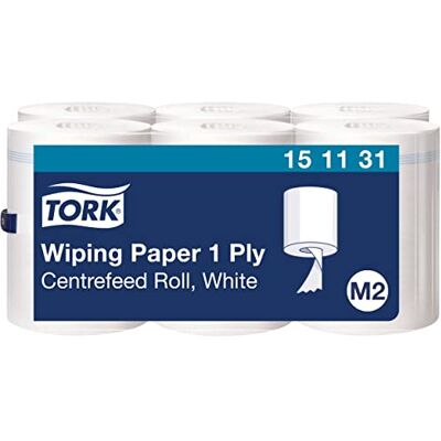 Tork Papier d'Essuyage à Dévidage Central blanc M2, Absorbant, 6 bobines, 151131, 6 x 275m x 21.5 Tork Papier d'Essuyage à Dévidage Central blanc M2, Absorbant, 6 bobines, 151131, 6 x 275m x 21.5