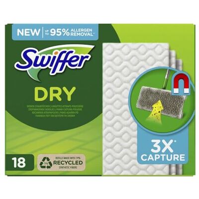Swiffer Balai Attrape-Poussière Recharges Lingettes Sèches 18 Unités, Attrape Et Retient 3 Fois Plus De Poussière, Saleté Et Poils Qu’Un Balai Classique Swiffer Balai Attrape-Poussière Recharges Lingettes Sèches 18 Unités, Attrape Et Retient 3 Fois Plus De Poussière, Saleté Et Poils Qu’Un Balai Classique