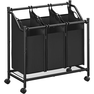 SONGMICS Panier à Linge Mobile, Chariot Linge Sale, Corbeille avec 3 Sacs Amovibles, avec Roulettes, pour Buanderie, Chambre, Salle de Bain, 3 x 45 L, Noir d'Encre LSF102B01 SONGMICS Panier à Linge Mobile, Chariot Linge Sale, Corbeille avec 3 Sacs Amovibles, avec Roulettes, pour Buanderie, Chambre, Salle de Bain, 3 x 45 L, Noir d'Encre LSF102B01