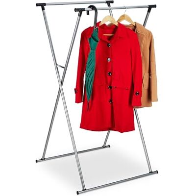 Relaxdays Tringle à vêtements extensible (H x l x P) : 139 x 135 x 95 cm, 2 tringles à vêtements, pour couloir, valet pliable, en métal, argenté Relaxdays Tringle à vêtements extensible (H x l x P) : 139 x 135 x 95 cm, 2 tringles à vêtements, pour couloir, valet pliable, en métal, argenté