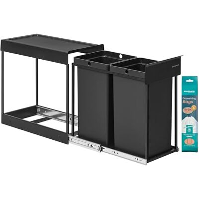 SONGMICS Poubelle de cuisine pour le recyclage et les déchets, poubelle intégrée pour armoire, 2 x 15 l, double compartiment, design coulissant lisse, cadre en acier, couvercle ABS, encre noire SONGMICS Poubelle de cuisine pour le recyclage et les déchets, poubelle intégrée pour armoire, 2 x 15 l, double compartiment, design coulissant lisse, cadre en acier, couvercle ABS, encre noire