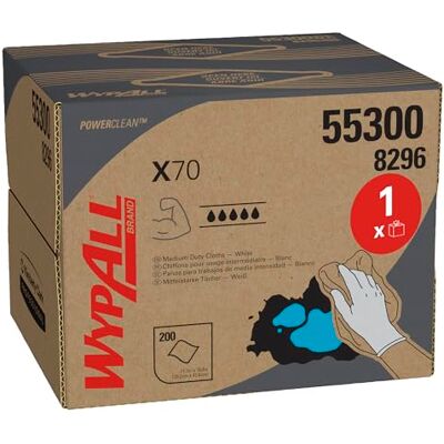 Wypall Chiffons de nettoyage X70 Power Clean 8296 – Chiffons réutilisables – 1 boîte BRAG de 200 chiffons absorbants blancs Wypall Chiffons de nettoyage X70 Power Clean 8296 – Chiffons réutilisables – 1 boîte BRAG de 200 chiffons absorbants blancs