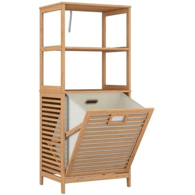 Vicco Armoire de salle de bain "Novaro", Bambou, 48.3x114cm 1 Porte · 1 tablette · Avec panier à linge basculant · Linge sale dissimulé · Rangement généreux Vicco Armoire de salle de bain "Novaro", Bambou, 48.3x114cm 1 Porte · 1 tablette · Avec panier à linge basculant · Linge sale dissimulé · Rangement généreux