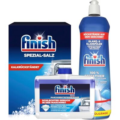 Finish Kit d'entretien pour lave-vaisselle – Liquide de rinçage 800 ml, sel spécial 1,2 kg, nettoyant en profondeur de machine 250 ml Finish Kit d'entretien pour lave-vaisselle – Liquide de rinçage 800 ml, sel spécial 1,2 kg, nettoyant en profondeur de machine 250 ml