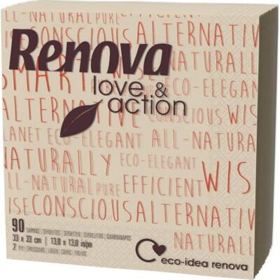 Renova Serviettes en papier Love & Action 90 serviettes Eco Taille standard Renova Serviettes en papier Love & Action 90 serviettes Eco Taille standard