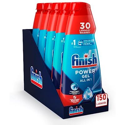 Finish Powergel Lessive Lave-vaisselle Fresh, Gel Lave-vaisselle, 150 lavages, 5 paquets de 30 lavages Finish Powergel Lessive Lave-vaisselle Fresh, Gel Lave-vaisselle, 150 lavages, 5 paquets de 30 lavages
