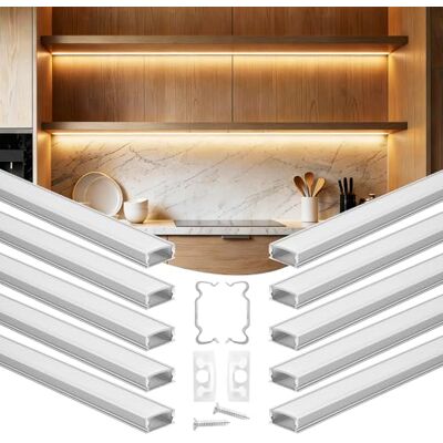 VEVOR Profilé en aluminium pour bande LED, 1 m, lot de 10 gouttières pour LED, avec diffuseur opale, bouchons d'extrémités et supports de montage, décoration de lumière pour chambre à coucher, salon VEVOR Profilé en aluminium pour bande LED, 1 m, lot de 10 gouttières pour LED, avec diffuseur opale, bouchons d'extrémités et supports de montage, décoration de lumière pour chambre à coucher, salon