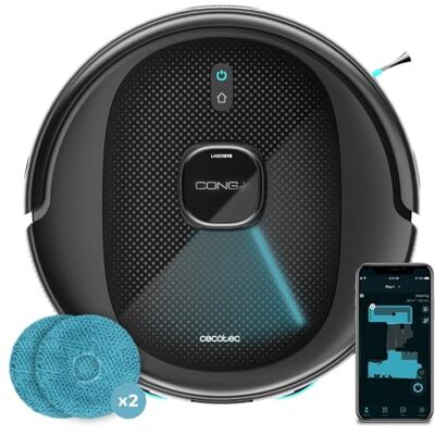 Cecotec Robot aspirateur et balai avec IA Conga 9990 AI Spin Revolution Ultra Power. 10 000 Pa, navigation intelligente, balayage, aspiration, nettoie et passe les serpillières, autonomie 240 min Cecotec Robot aspirateur et balai avec IA Conga 9990 AI Spin Revolution Ultra Power. 10 000 Pa, navigation intelligente, balayage, aspiration, nettoie et passe les serpillières, autonomie 240 min
