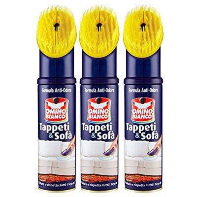 Omino Bianco Produit spécifique pour tapis et canapés, nettoyant et nettoyant pour tissus avec formule anti-odeur, 3 flacons x 300 ml Omino Bianco Produit spécifique pour tapis et canapés, nettoyant et nettoyant pour tissus avec formule anti-odeur, 3 flacons x 300 ml
