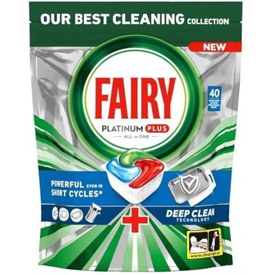 Fairy Platinum Plus Tablettes pour lave-vaisselle tout en un 40 pcs Fairy Platinum Plus Tablettes pour lave-vaisselle tout en un 40 pcs