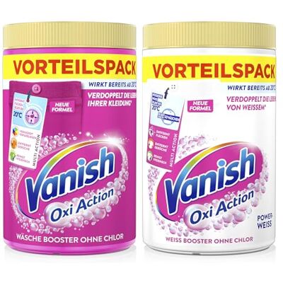 Vanish Oxi Action Booster Pack économique de linge – 1 x 1,65 kg Powerweiss pour linge blanc et 1 x 1,65 kg pour linge coloré Vanish Oxi Action Booster Pack économique de linge – 1 x 1,65 kg Powerweiss pour linge blanc et 1 x 1,65 kg pour linge coloré