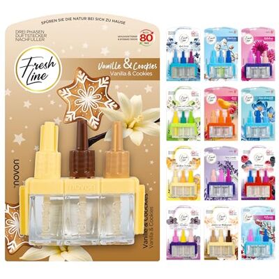 Fresh Line ® Lot de 12 recharges de parfum (3 x 7 ml) Changement en 3 phases Comp. à 3VOLUTION Désodorisant 6 parfums : baies sauvages, jasmin, citron vert, frais d'avril, orchidée dorée Fresh Line ® Lot de 12 recharges de parfum (3 x 7 ml) Changement en 3 phases Comp. à 3VOLUTION Désodorisant 6 parfums : baies sauvages, jasmin, citron vert, frais d'avril, orchidée dorée
