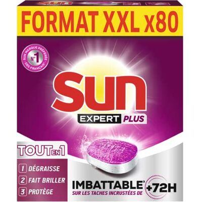 Sun Tablettes tout-en-un pour machine à laver 80 lavages Sans parfum Sun Tablettes tout-en-un pour machine à laver 80 lavages Sans parfum