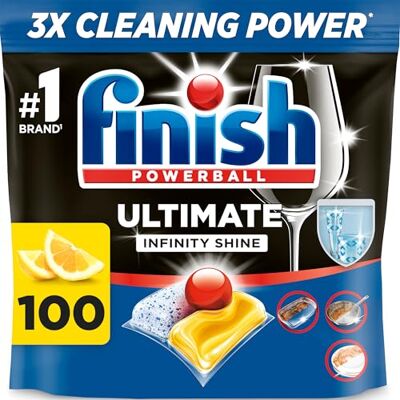 Finish Ultimate Infinity Shine Pastilles Lave-vaisselle, 100 Capsules Citron, Plaquettes Nettoyantes Finish Ultimate Infinity Shine Pastilles Lave-vaisselle, 100 Capsules Citron, Plaquettes Nettoyantes