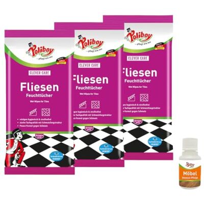 Poliboy Lot de 3 paquets de 15 lingettes humides pour carrelage Avec échantillon de produit Fabriqué en Allemagne Poliboy Lot de 3 paquets de 15 lingettes humides pour carrelage Avec échantillon de produit Fabriqué en Allemagne