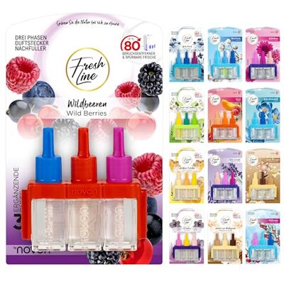 Fresh Line ® Lot de 6 recharges de désodorisant (3 x 7 ml) – 3 phases de changement – Compatible avec 3VOLUTION – Désodorisant – 6 parfums : baies sauvages, jasmin, citron vert, frais d'avril, orchidée Fresh Line ® Lot de 6 recharges de désodorisant (3 x 7 ml) – 3 phases de changement – Compatible avec 3VOLUTION – Désodorisant – 6 parfums : baies sauvages, jasmin, citron vert, frais d'avril, orchidée