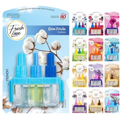 Fresh Line ® Lot de 12 recharges de parfum (3 x 7 ml) Changement en 3 phases Comp. à 3VOLUTION Désodorisant 6 parfums : baies sauvages, jasmin, citron vert, frais d'avril, orchidée dorée Fresh Line ® Lot de 12 recharges de parfum (3 x 7 ml) Changement en 3 phases Comp. à 3VOLUTION Désodorisant 6 parfums : baies sauvages, jasmin, citron vert, frais d'avril, orchidée dorée