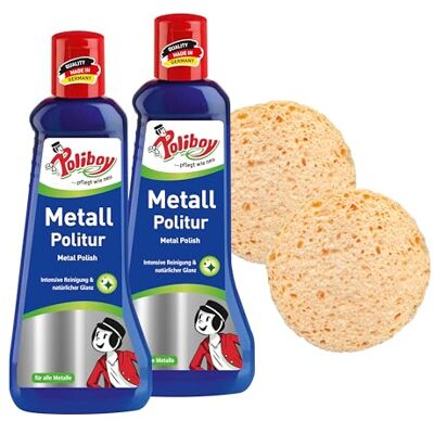 Poliboy Produit de polissage pour métaux brillants Produit d'entretien des métaux avec protection anti-ternissement 2 x 200 ml Avec éponge Fabriqué en Allemagne Poliboy Produit de polissage pour métaux brillants Produit d'entretien des métaux avec protection anti-ternissement 2 x 200 ml Avec éponge Fabriqué en Allemagne
