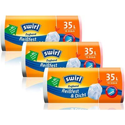 Swirl Lot de 3 sacs poubelle indéchirables et étanches 3 x 35 l Swirl Lot de 3 sacs poubelle indéchirables et étanches 3 x 35 l