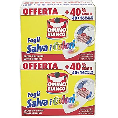 Omino Bianco Feuilles économisant la couleur, structure en nid d'abeille, capturent le gris et les couleurs dispersées dans le lavage, 40 pièces + 16 cadeau x 2 paquets Omino Bianco Feuilles économisant la couleur, structure en nid d'abeille, capturent le gris et les couleurs dispersées dans le lavage, 40 pièces + 16 cadeau x 2 paquets