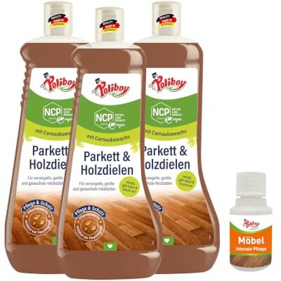 Poliboy NCP Soin pour parquet et planches en bois Nettoyant pour sols en bois véritable Nettoyant pour parquet avec cire végétale 3 x 1000 ml Avec échantillon de produit Fabriqué en Poliboy NCP Soin pour parquet et planches en bois Nettoyant pour sols en bois véritable Nettoyant pour parquet avec cire végétale 3 x 1000 ml Avec échantillon de produit Fabriqué en