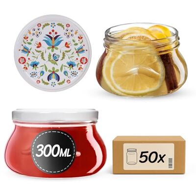 KADAX Lot de 50 pots à confiture de 300 ml avec couvercle à visser fi82 mm, petits pots à confiture pour miel et épices, avec couvercle, hermétiques, à offrir (fleurs, 50 pièces) KADAX Lot de 50 pots à confiture de 300 ml avec couvercle à visser fi82 mm, petits pots à confiture pour miel et épices, avec couvercle, hermétiques, à offrir (fleurs, 50 pièces)