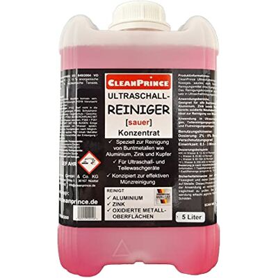 CleanPrince Nettoyeur à ultrasons 5 litres acide Nettoyant à ultrasons concentré pour métaux non ferreux aluminium zinc cuivre nettoyage pièces à ultrasons surfaces métalliques oxydées CleanPrince Nettoyeur à ultrasons 5 litres acide Nettoyant à ultrasons concentré pour métaux non ferreux aluminium zinc cuivre nettoyage pièces à ultrasons surfaces métalliques oxydées