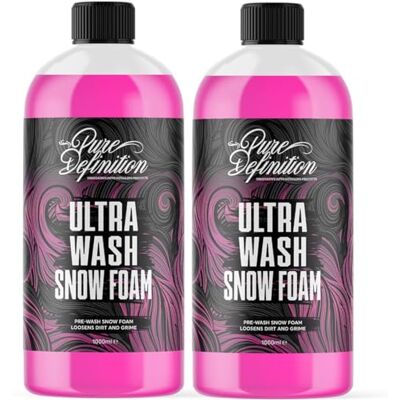 Pure Lot de 2 mousses de neige pour voiture PH neutre Haute mousse et brillance Concentré ultra 50:1 pour le nettoyage et les détails (2 x 1 000 ml) Pure Lot de 2 mousses de neige pour voiture PH neutre Haute mousse et brillance Concentré ultra 50:1 pour le nettoyage et les détails (2 x 1 000 ml)